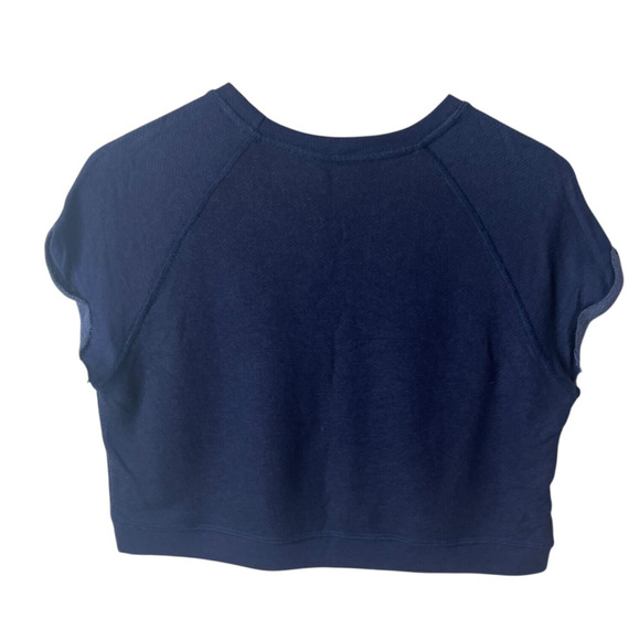 ALO Yoga Namaste In LA Spell Out Crop Top Raglan Sleeve Crew Neck Blue Small - Picture 7 of 7